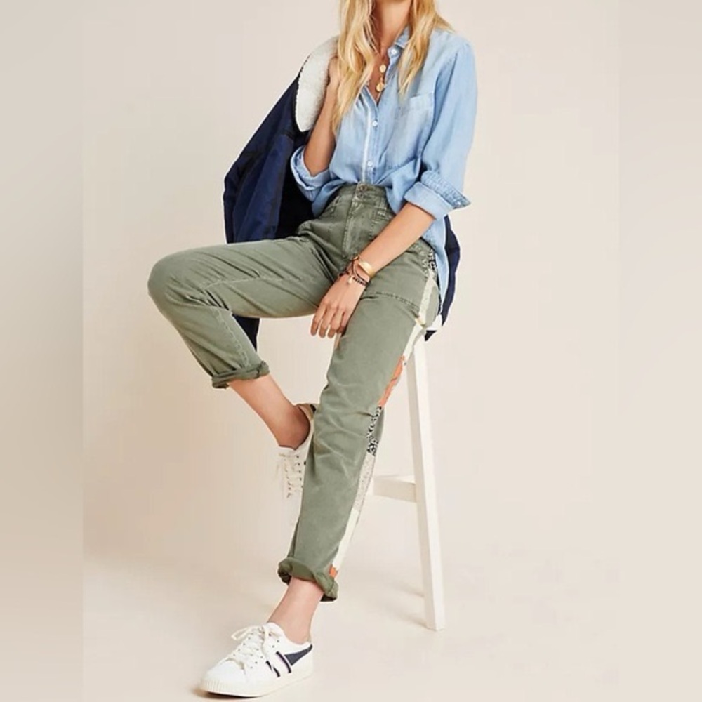 Anthropologie the Wanderer Olive side stripe Cargo Pants